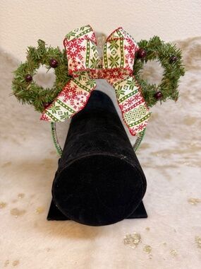 Christmas Minnie Mouse Ears Headband Handmade Holiday Bow Green Red Festive